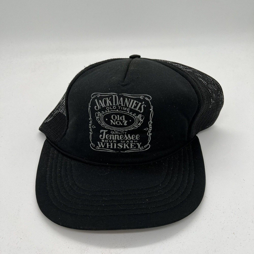 Vintage Jack Daniels Trucker Hat Whiskey Promo Black SnapBack Alcohol 80s